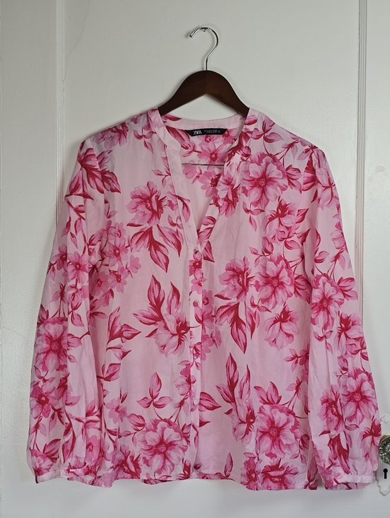 Zara Tops - Zara Pink and Red Floral Cotton Blouse L